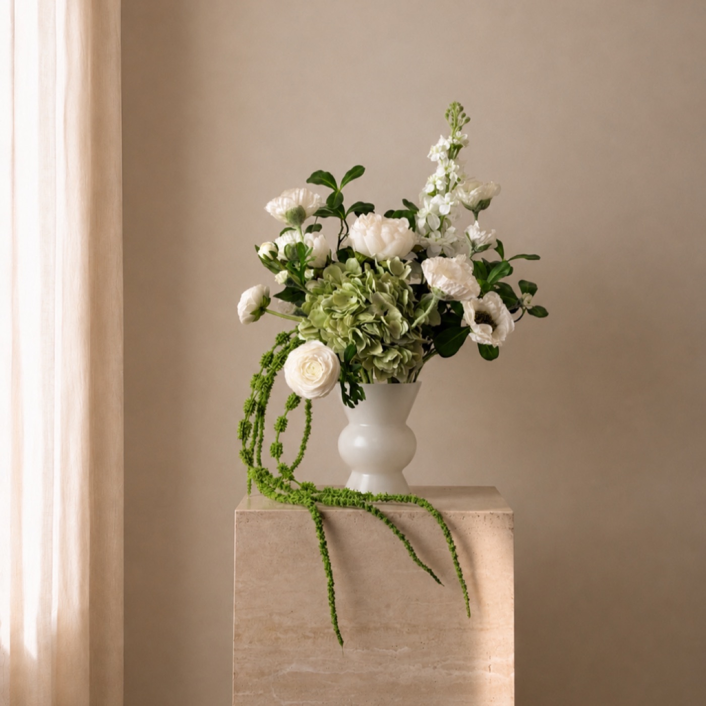 Green Hydrangea & White Lisianthus Floral Set